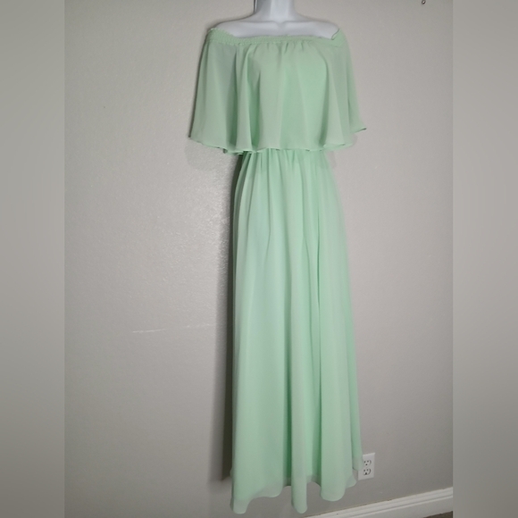 NWT JJs Housr Mint Green Off-Shoulder Chiffon Flowy Maxi Dress Long Gown Size XS - Picture 4 of 10